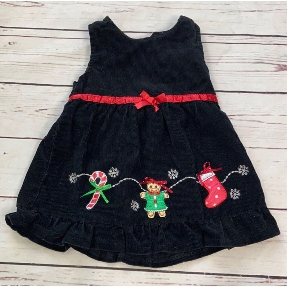 Sweet Vintage Black Corduroy Christmas Dress Size 12 Months